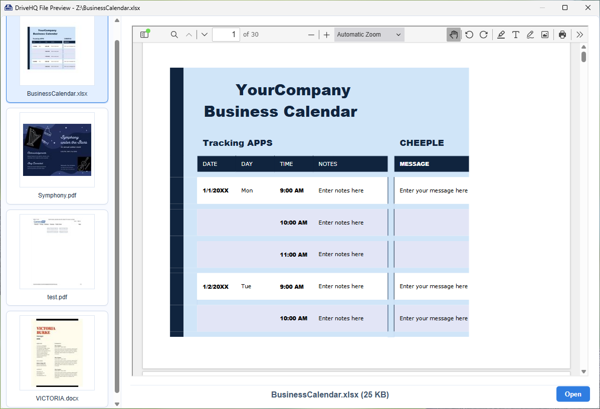 Accessing DriveHQ's cloud-based file preview feature
