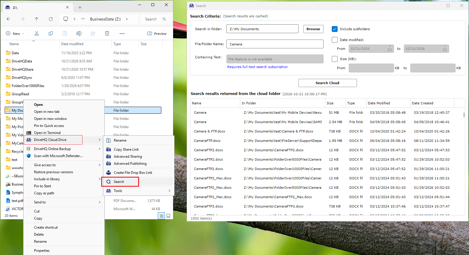 Cloud file searching, incl. the full-text search feature