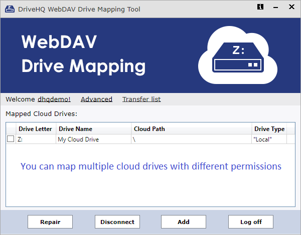 DriveHQ Cloud Drive Mapping Tool Screenshots - Cloud File Server