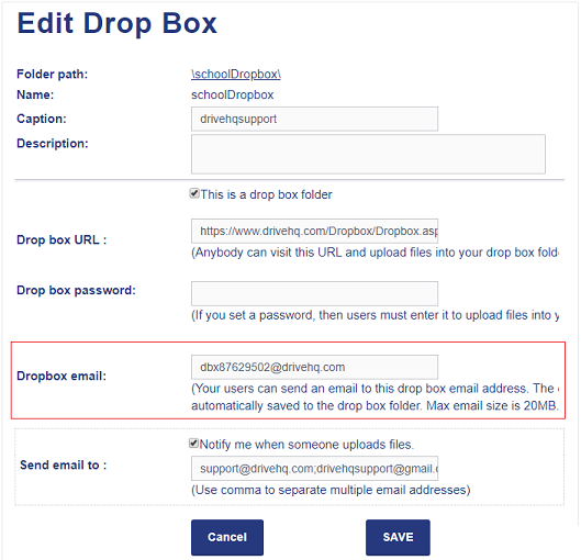 My File Drop Box List / Manage My File Drop Box Folders