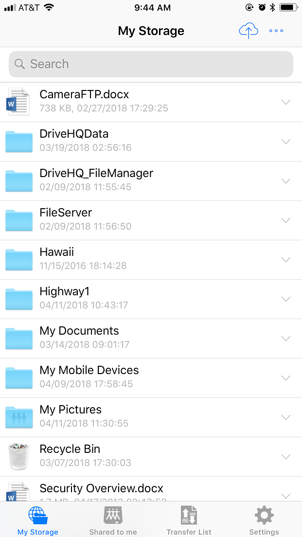 DriveHQ FileManager for iPhone screenshots - Cloud File Storage, Sync & Sharing software