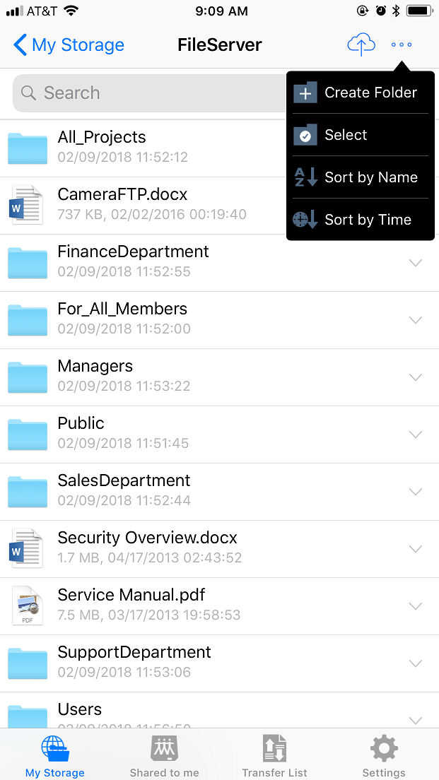 DriveHQ FileManager for iPhone screenshot - Access shared folders with granular access control