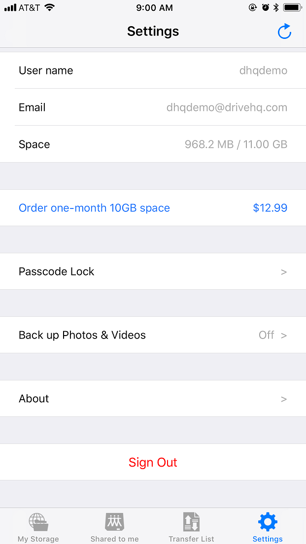 DriveHQ FileManager for iPhone screenshot - Access shared folders with granular access control